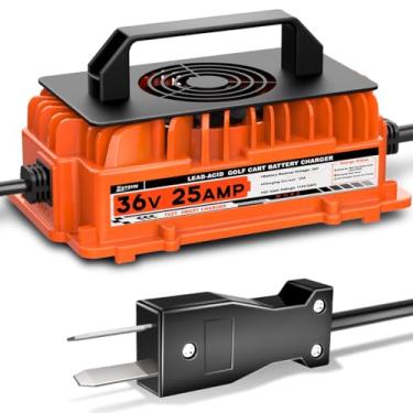 Imagem de Carregador de bateria de carrinho de golfe 25A 36 Volts 1250W para EZGO e Yamaha com plugue Crowfoot 36V 25 Amp carregador de bateria de chumbo-ácido com ventilador de resfriamento IP67 à prova d'água