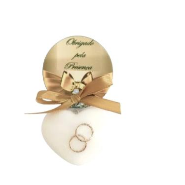 Imagem de Kit 50 Sabonetes Coração Aliança Lembrancinha de Casamento, Glicerina, Tema Romântico, 100 Unidades (dourada)