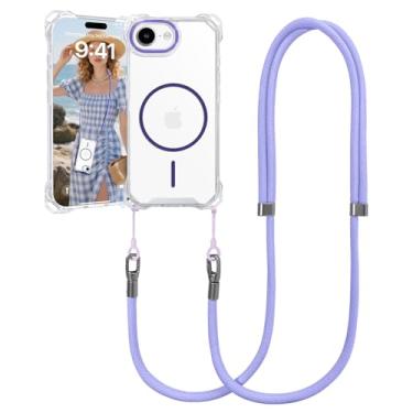 Imagem de VooDirop Capa para iPhone 16e com cordão transversal, compatível com MagSafe, capa magnética transparente com alça ajustável, proteção contra quedas à prova de choque, para iPhone 16e de 6,1 polegadas