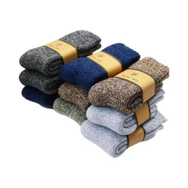 Imagem de Meias Masculinas De Inverno Grossas E Quentes De Cano Médio, 5 Pares, 
