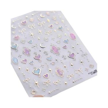 Imagem de Adesivos De Unha 5D Com Borda Dourada, Coração, Laço, Lua E Estrela, E