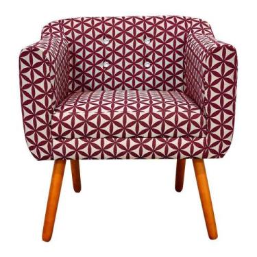 Imagem de Poltrona Decorativa Julia Linho Floral Geométrico Vermelho A35 com Str
