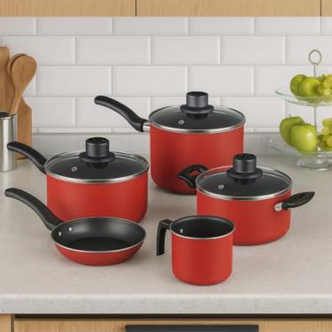 Imagem de Jogo Panela Perfect Eirilar Bordô 5 Peças, Antiaderente, Tampa de Vidro, Alças Baquelite