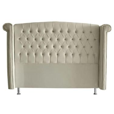 Imagem de Kit Cabeceira De Cama Box E Calçadeira Baú Luxo Casal 140 Cm Suede Porcelana Eli Móveis