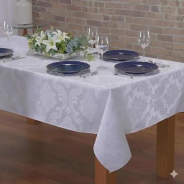 Imagem de Toalha Jacquard 4 Lugares Baroni Decor 1,40x1,40 Tecido Premium, Branc