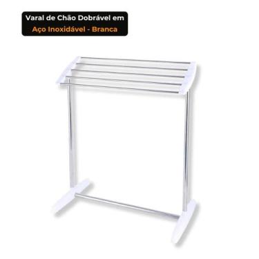 Imagem de Varal de Chão Dobrável em Aço Inoxidável Branco de Roupas Múltiplas Ba