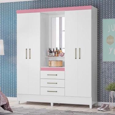 Imagem de Guarda Roupa Roupeiro Capelinha 04 Portas Pérsia Branco Rosa Flex Demó
