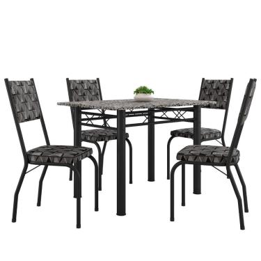 Imagem de Conjunto Sala De Jantar Mesa Tampo Granito Com 4 Cadeiras Diana Preto/mosaico Artefamol Preto Fosc