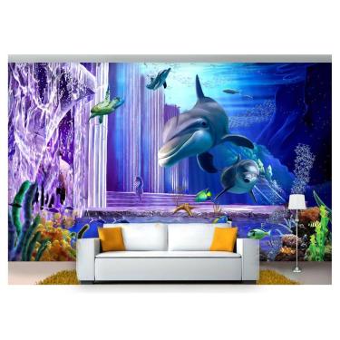 Imagem de Papel De Parede Animais Golfinhos Paisagem 3D Anm252