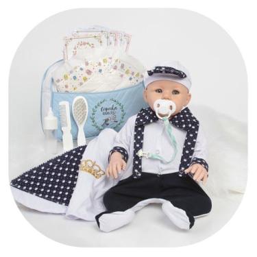 Imagem de Boneco Reborn Realista Masculino Corpo Silicone Bolsa Itens - Cegonha 