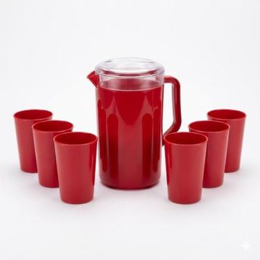Imagem de Jarra 2l Copos 400ml Plástico Bpa Livre Vermelho Água Suco - UZY