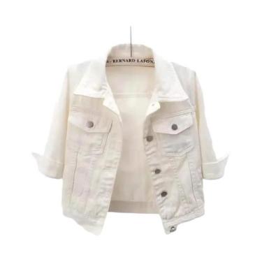 Imagem de Jaqueta Jeans Feminina Rosa Roxa Amarela Curta Casual Solta Primavera 