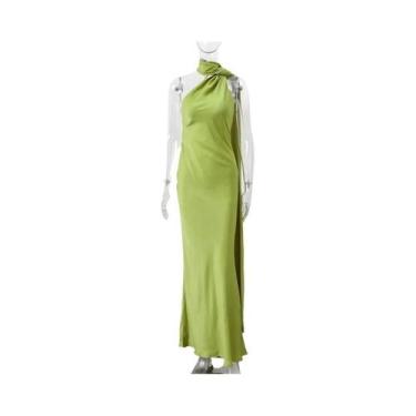 Imagem de Vestido Feminino Sexy De Cetim Com Decote Halter, Costas Nuas E Sem Ma