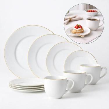 Imagem de Aparelho de Jantar 20 Peças Opalino Branco com Borda Dourada com Xícar