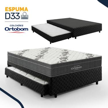 Imagem de Bicama Box com Colchão Ortobom Airtech Ortopillow 100 D33 + Auxiliar de Espuma D28 Positanno Casal 138cm