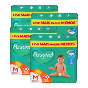 Imagem de KIT 4 PCT Fraldas Descartavel Personal Giga Tamanho M Com 90 Unidades