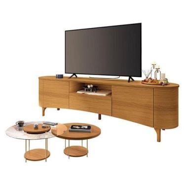 Imagem de Rack Bancada Elara Cinamomo Com Kit Mesa De Centro Sky Cinamomo - Hb M