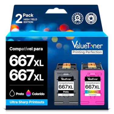 Imagem de Valuetoner Cartuchos de Tinta para 667 667XL 667 XL Compatível com DeskJet Ink Advantage 2374 1275 2375 2376 2775 2776e DeskJet Plus 6475 6476 6075 (1 Preto 1 Colorido)