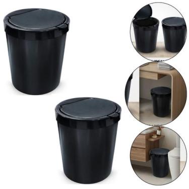 Imagem de Kit 2 Lixeira Cozinha Banheiro 10 Lts Com Tampa click Cor Preta - Arqp