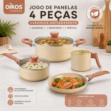 Imagem de Jogo/conjunto/kit De Panelas Cerâmica Com 4 Pcs Antiaderente - Oikos, 