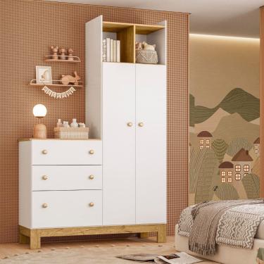 Imagem de Guarda Roupa Infantil 2 Portas com Comoda 3 Gavetas Flora Qmovi