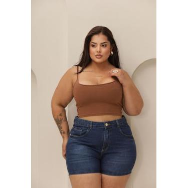 Imagem de Shorts Jeans Feminino Plus Size Cintura Alta 100 Algodão Confortável M