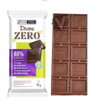 Imagem de Divine Barra Chocolate Zero Lactose Sem Açúcar Diet Amargo 80% 70g