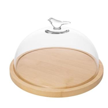 Imagem de Queijeira Bird com Base de Bambu 20x11cm Vidro Wolff Mesa Posta Café d