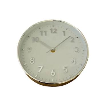 Imagem de Relógio de parede modelo redondo - Braswu, 19.50cm, Prata Fundo Branco