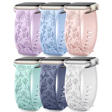 Imagem de Pulseiras de relógio SNBLK em silicone com gravação floral, pacote com