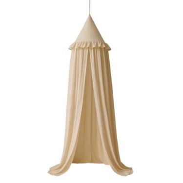 Imagem de Wonder Space Cama Infantil Com Dossel E Babados, Cor Neutra Pastel Para Meninos E Meninas, Tenda De Algodão Com Babados, Berço De Bebê, Cortina Suspensa, Mosquiteiro, Decoração De Canto De Leitura Pa
