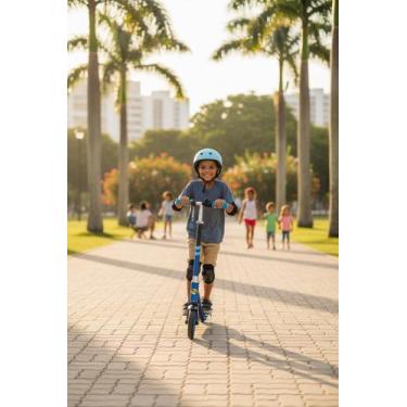 Imagem de Patinete Elétrico Infantil Azul LED Dobrável Recarregável - UNITOYS