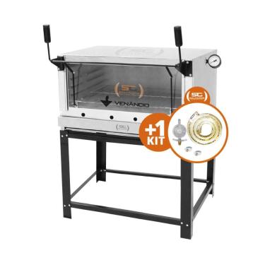 Imagem de Kit Forno a Gás Industrial de Lastro Metalúrgica Venâncio Roma Inox FIRI90 com Kit Gás 1kg