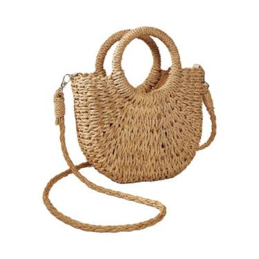Imagem de Bolsa Feminina de Palha Trançada - Grande Capacidade, Estilo Meia Lua,