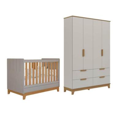 Imagem de Kit Berço Americano e Guarda Roupa infantil Pistache 100%MDF - - Permo