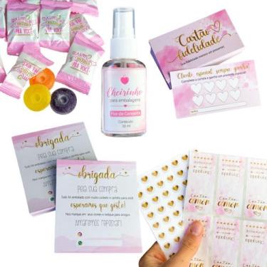 Imagem de Kit Empreendedor Cartões De Agradecimento + Adesivos+ Bala + Cartão Fi