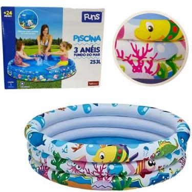 Imagem de Piscina Inflável Infantil 3 Anéis Fundo Do Mar 180 Litros  - wellmix