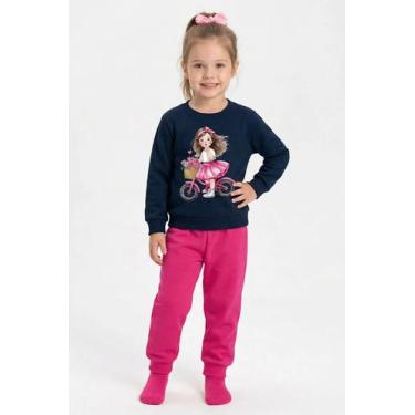 Imagem de Conjunto Menina em Moletom Flanelado Estampas Diversas Kyly, Azul mari