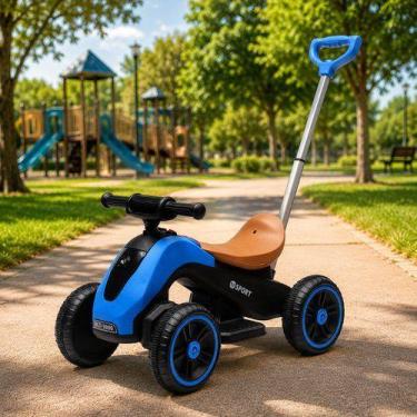 Imagem de Moto elétrica infantil  para menino com empurrador cor Azul - UNITOYS