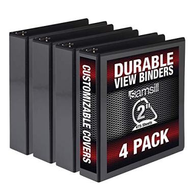 Imagem de Samsill Fichário durável de 5 cm, fichário de anel D preto, fichário personalizável com visualização transparente, pacote com 4, preto (MP46460)