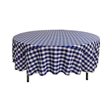 Imagem de LA Linen Toalha de mesa redonda quadriculada de poliéster, 228 cm, azul-royal/branco