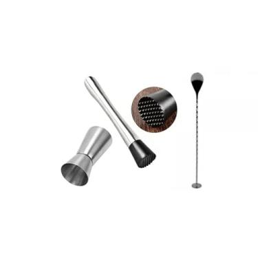 Imagem de Kit caipirinha bartender socador macerador + dosador 30cm/60cm + Colher bailarina