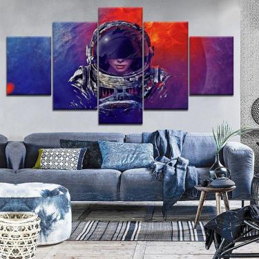 Imagem de Quadro Decorativos Menina Astronalta com 5 peças 130x65 1