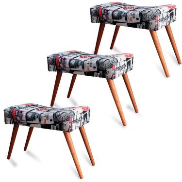 Imagem de Kit 3 Puff Cama inBox Londres Retangular com Pés em Madeira Maciça Tecido Suede