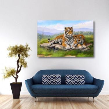 Imagem de Quadro Tigres Paisagem Natureza decorativo Tela em Tecido