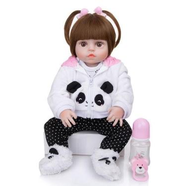 Brastoy Boneca Bebê Reborn Silicone Menina Olhos Castanhos Original 55cm