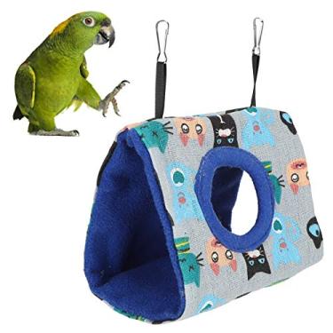 Imagem de Rede para pendurar para animais de estimação, confortável cabana de pássaros tecido de flanela para casa de pássaros com orifícios de acesso para pássaros descansarem (M, gato + fundo azul)