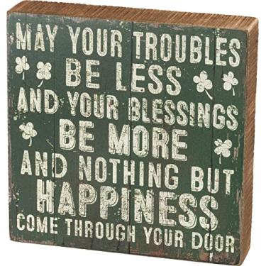 Imagem de Primitives by Kathy Placa de Caixa - May Your Blessings, 20 x 20 cm, Madeira, Verde, Branco