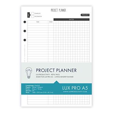 Imagem de LUX PRO Planejador de Produtividade - Organizador de Encadernação - Pacotes de Refil e Adesivos - Compatível com Organizadores de Filofax A5, Lux Pro - Project Planner, A5 Paper (210 x 150mm)