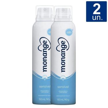 Imagem de Kit 2 unidades Desodorante Monange Sensível Sem Perfume Aerosol Antitranspirante 48h com 150ml